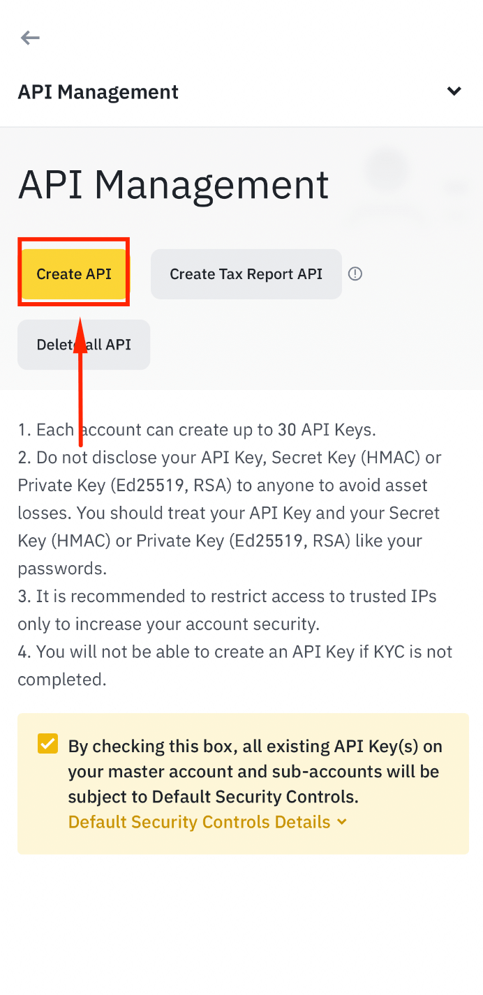 Create new Binance API key