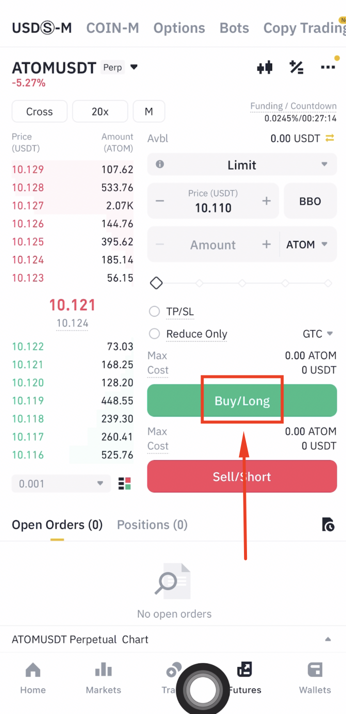 Tap Buy Long to trigger futures quiz
