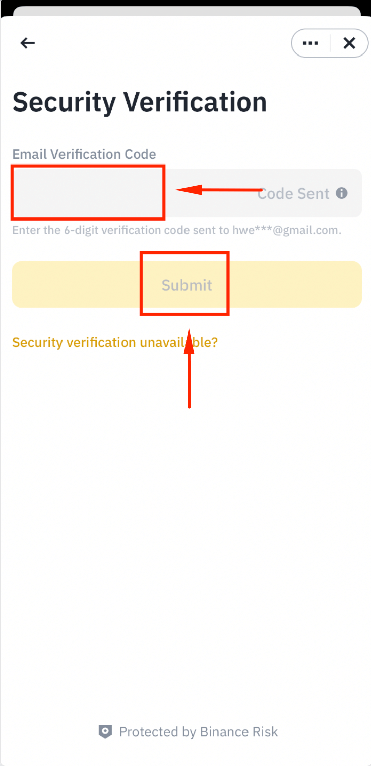 Submit email verification code