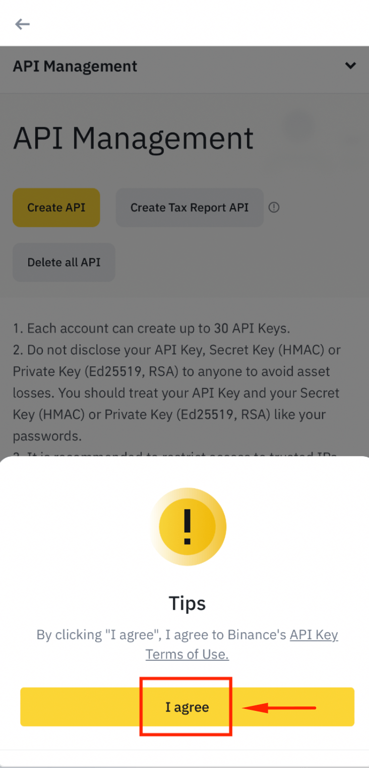 Agree to Binance API terms