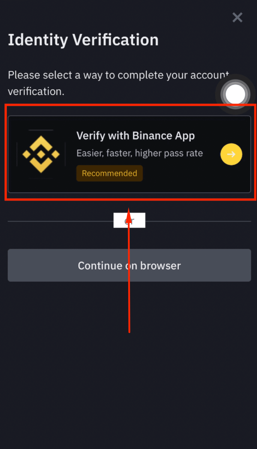 Click get verified on Binance