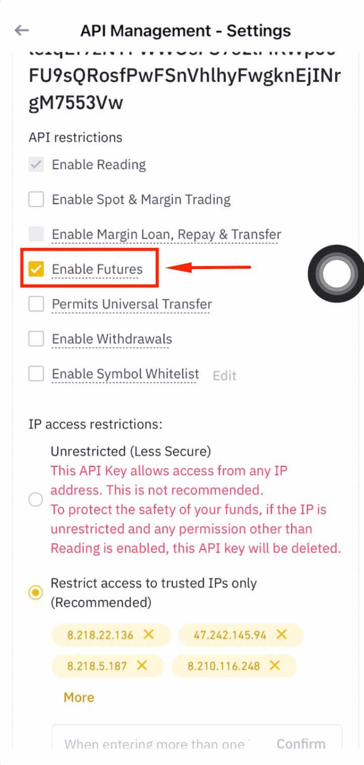 Enable futures permission on Binance API