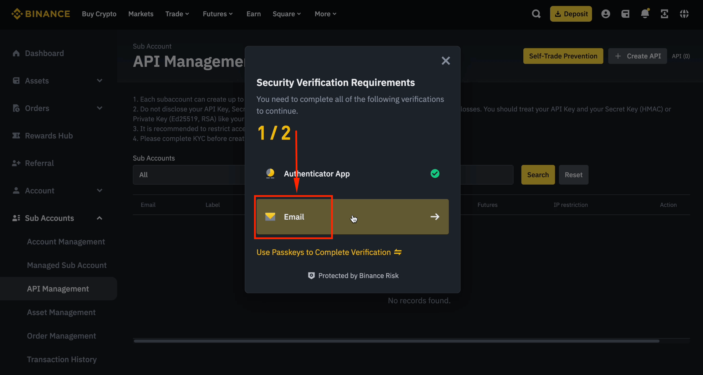 Email verification for sub-account API