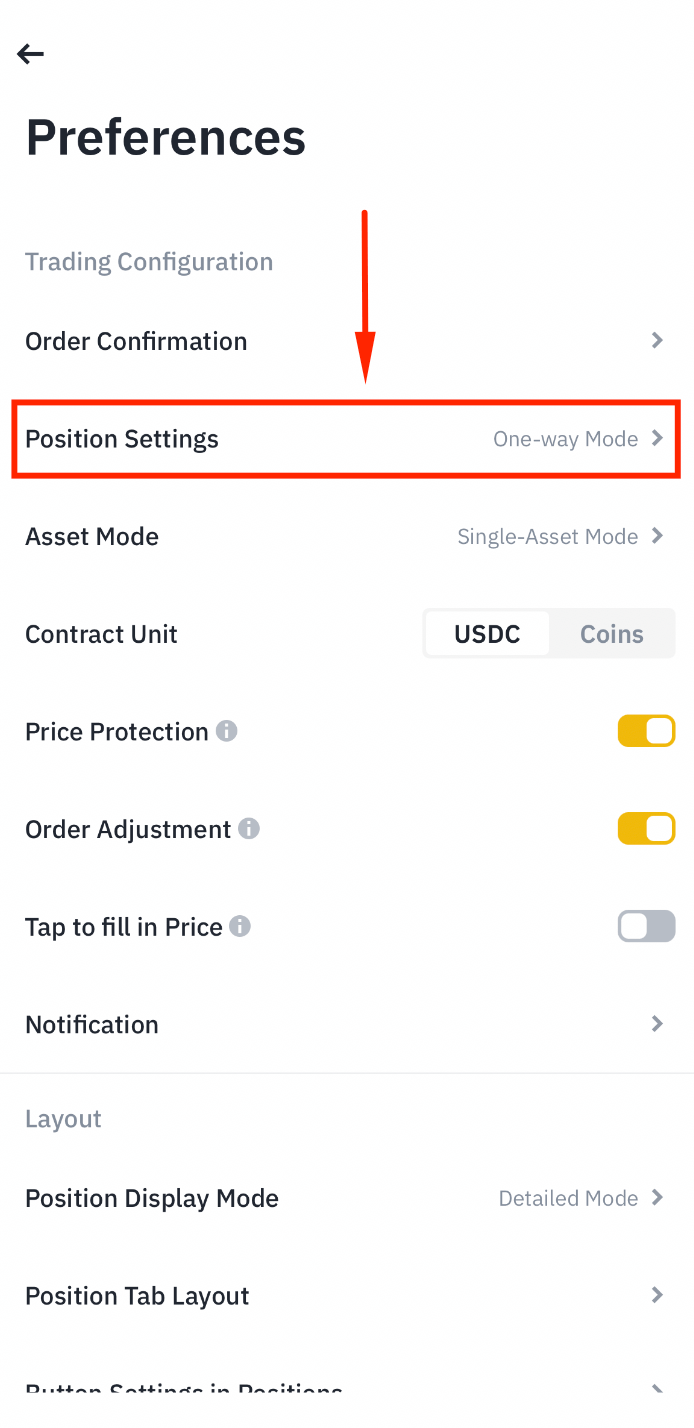 Binance position settings
