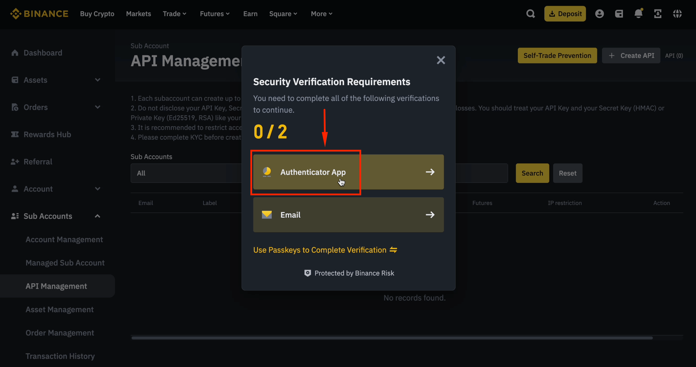 Verify sub-account API with authenticator