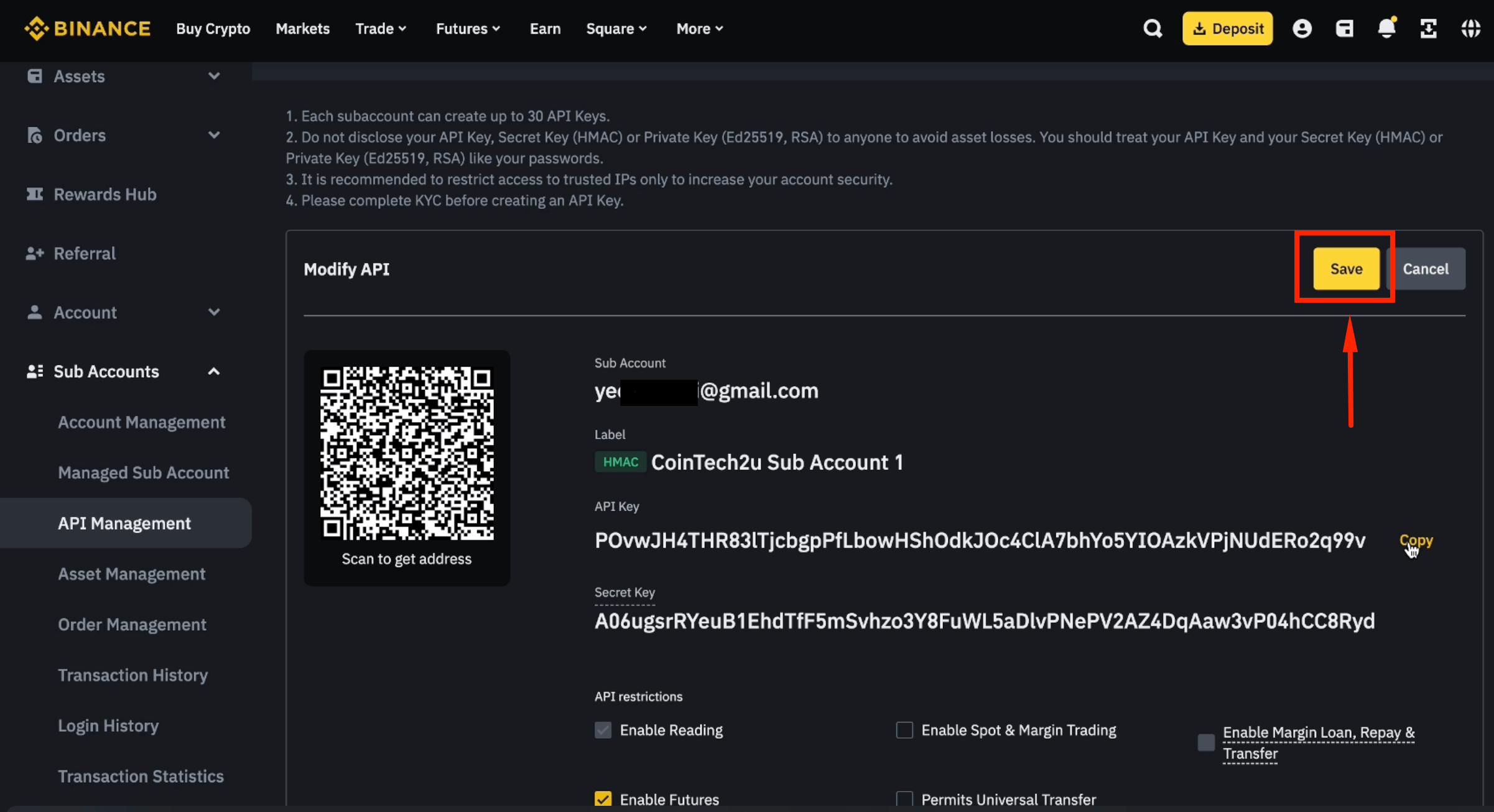 Save sub-account API settings