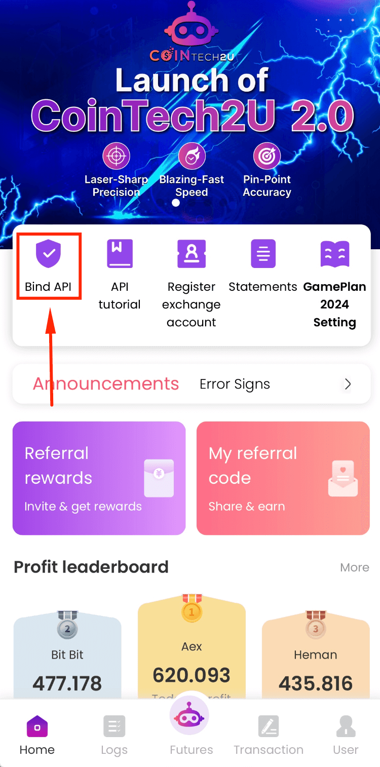CoinTech2u Bind API for sub-account