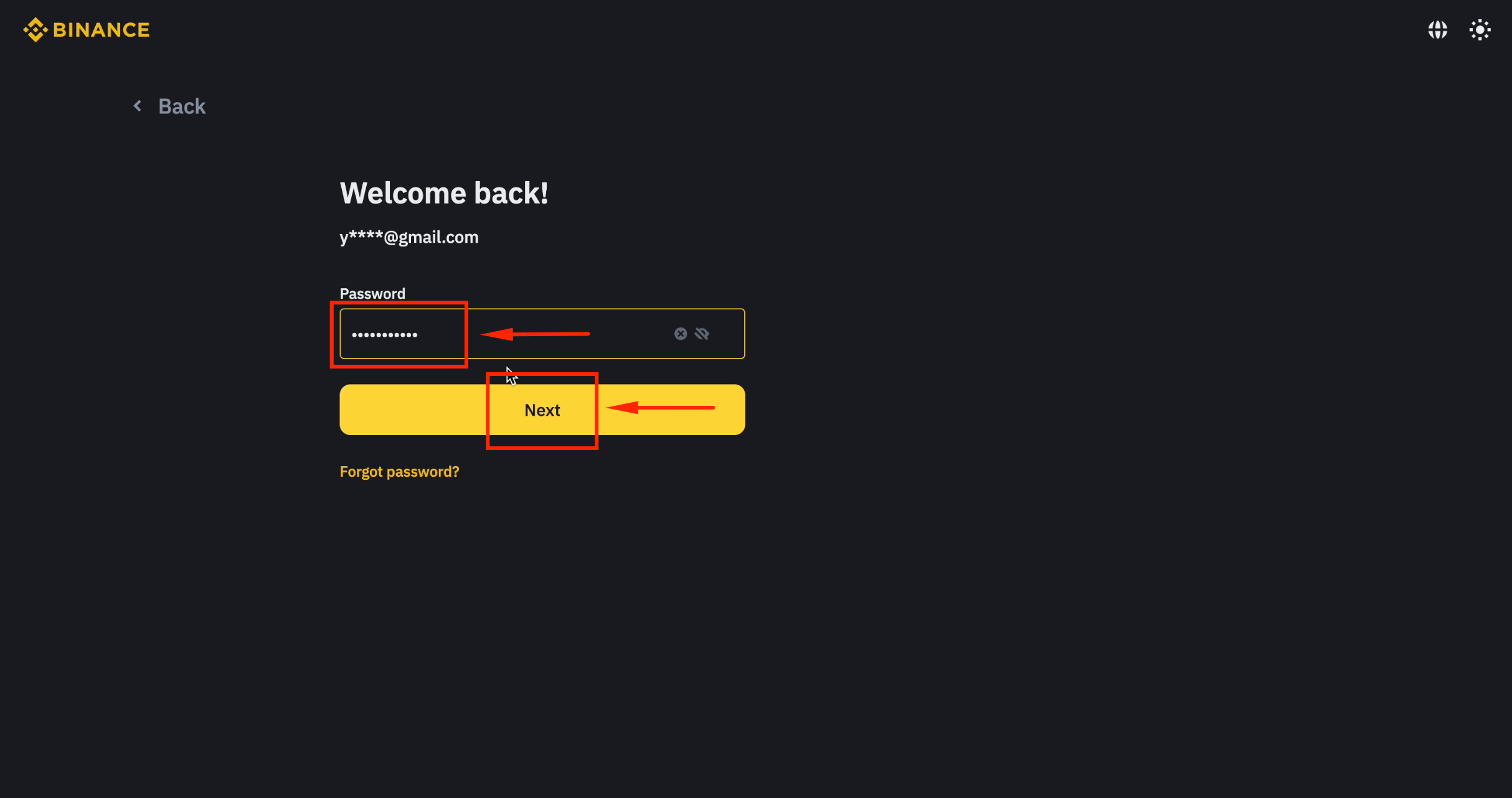 Enter password for main account