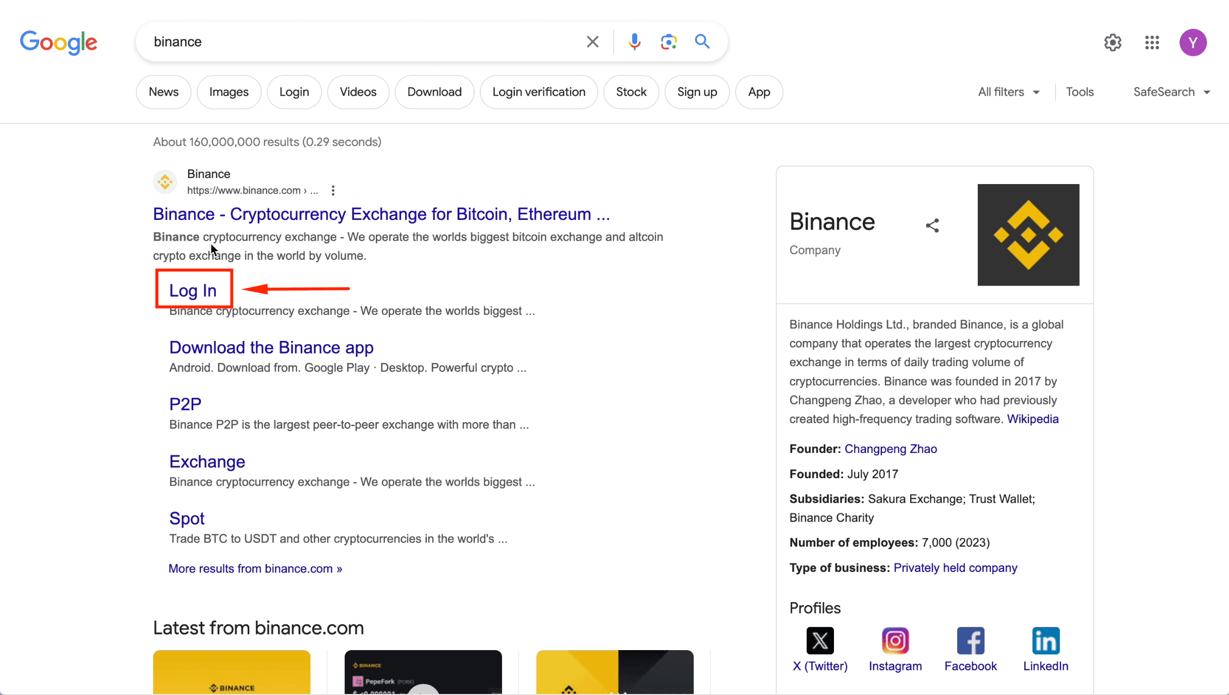 Log in to Binance main account for transfer