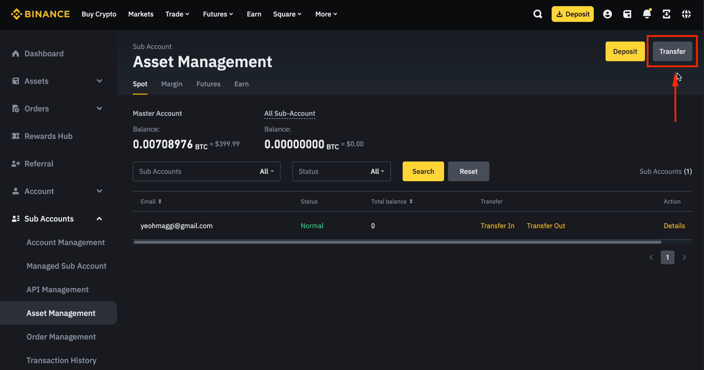 Click transfer button