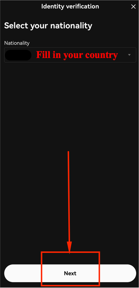 Select country for OKX KYC verification