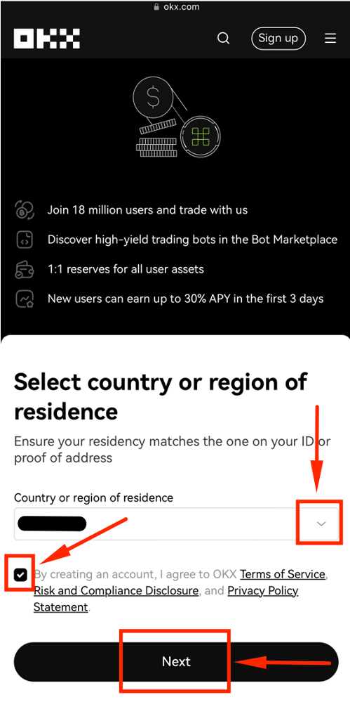 Enter SMS verification code for OKX