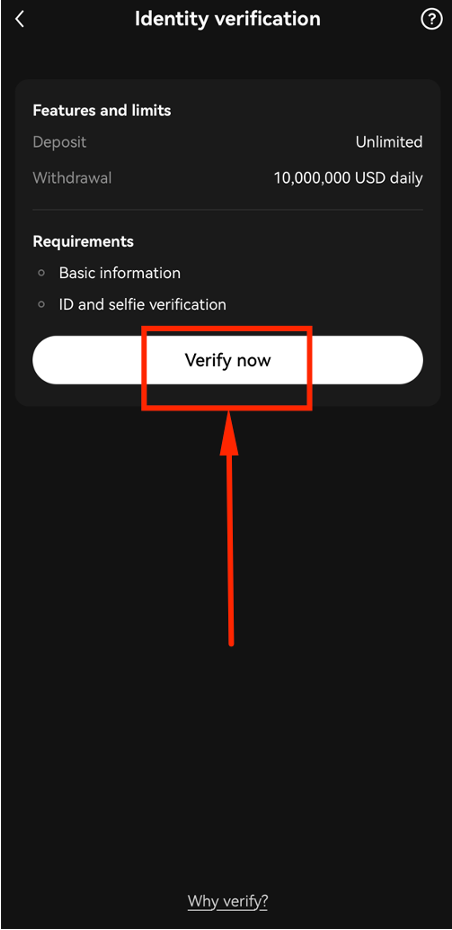 Tap verify now on OKX KYC