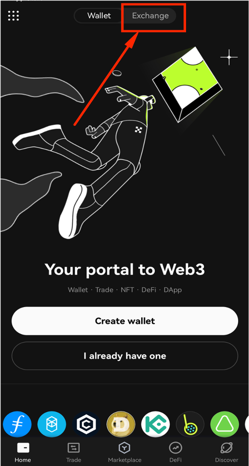 Open OKX app and navigate to exchange