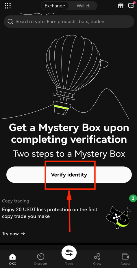 Tap verify identity on OKX
